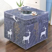 新款烤火罩电炉罩套80x80圆孔电暖炉烤火桌布罩加厚正方形烤火被 小麋鹿[开孔款]精品 80长*80宽*68高[无防水皮