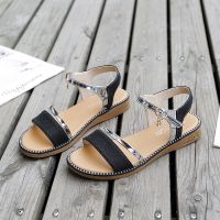 2021夏季新款韩版原宿风平底仙女风百搭一字女士学生罗马凉鞋女 黑色 35