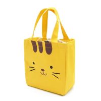 保温包饭盒袋上班带饭便当包男女餐包手提袋子铝箔加厚学生饭盒包 黄猫咪[束口款]