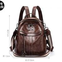 [萱妍]真皮双肩包女2021春夏新款百搭背包大容量旅行包包女 复古[大号]棕色