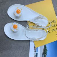 2021夏季新款韩版水果夹脚凉鞋女夏时尚外穿学生海边度假平底凉拖 鸡蛋 36