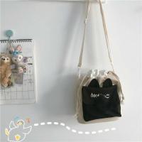 日系原宿Chic可爱卡通少女学生斜挎包 韩国ins古着感软妹小包包萌 防水小水桶黑（无挂件） 收藏店铺 送礼物 优先发货