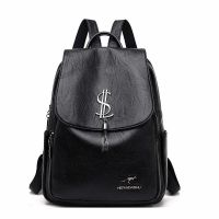 优质袋鼠真皮质感双肩包女2021款春夏韩版流行休闲旅行大容量背 袋鼠正品黑色