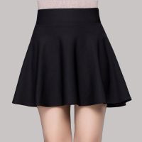 大码胖mm短裙女a字裙子半身裙夏季小个子百搭显瘦高腰百褶蓬蓬裙 黑色 (带安全裤) S (75-85斤)