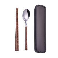 便携餐具筷子勺子套装学生上班族餐具盒便携式筷子勺子叉子三件 银色勺+筷子(送盒+袋子)