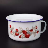 特厚14CM搪快餐杯 搪瓷饭盒 搪瓷汤盆 带盖搪瓷盆 搪瓷便当盒 草莓餐杯