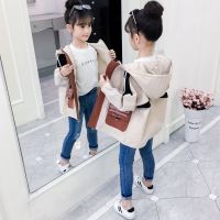 儿童装女童秋装外套2021新款春秋季洋气中大童女孩中长款夹克风衣 米白色 拼接风衣 110 建议身高100厘米左右