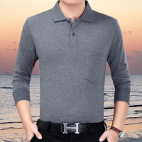 [1件/2件装]男装长袖t恤翻领中老年爸爸装体恤衫衣服上衣Polo衫 纯深灰 L码-建议100-125斤穿