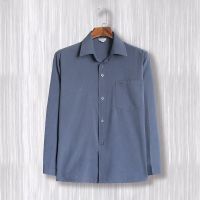 中老年男士长袖衬衫夏季薄款爸爸装休闲衬衣宽松老人衣服大码男装 深灰色 品质长衫 M/39 90-120斤