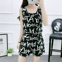 洋气套装女夏季时尚2021新款韩版雪纺夏装松紧腰无袖短裤两件套潮 字母黑色 S 建议[75-90]斤