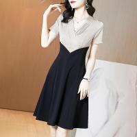 大码女装胖mm缎面连衣裙女夏季2021新款时尚名媛遮肚收腰显瘦裙子[15天内发货] 香槟色大摆 收藏加购优先发货 M [