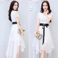 连衣裙女夏2021新款韩版中长款显瘦雪纺修身气质时尚露肩裙子女装 白色[优质面料]系带款 M [80斤内]