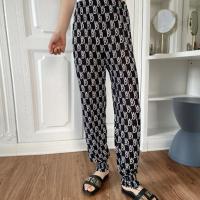 夏季女薄款大码休闲宽松裤九分灯笼裤萝卜裤哈伦裤学生冰丝防蚊裤 [防蚊裤]字母黑色 新款 均码 [80-140斤]