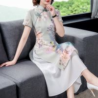 夏装改良版旗袍连衣裙女高贵洋气名媛气质女人味中年妈妈减龄裙子 白色 L 建议110斤以内