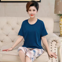 棉质睡衣女夏季薄款中老年短袖七分裤妈妈夏天新款家居服莎丞