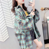 2021年春秋长袖格子衬衫女复古港味新款中长款宽松韩版设计感衬衣烈珺