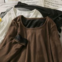 冬季新款加绒加厚圆领修身显瘦打底衫女装纯色百搭长袖保暖上衣潮莎丞