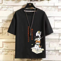 夏季棉麻短袖T恤男潮牌oversize卡通半截袖亚麻体恤大码胖子上衣莎丞