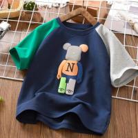 棉男童短袖T恤2022夏季新款中大童拼色小熊儿童装半袖韩版上衣莎丞
