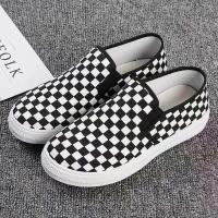 春夏新款方格韩版学生帆布鞋百搭平底一脚蹬布鞋懒人莎丞