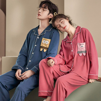 睡衣情侣装一男一女春秋款棉质长袖2022年新款可爱开衫家居服莎丞
