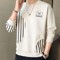 衣服男士长袖t恤春秋季美式潮牌宽松体恤男装秋冬圆领拼接卫衣男莎丞