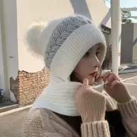 帽子围巾围脖一体女秋冬韩版百搭甜美加厚保暖潮毛线针织帽连体 莎丞