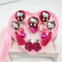 儿童耳环宝宝无耳洞耳坠公主不伤耳夹子可爱女童闪亮耳饰礼物 玫kt流苏款3对耳环+2个戒指