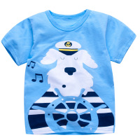夏季新款儿童短袖T恤男女童半袖纯棉上衣男童女童短袖背心 蓝色狗船长 90cm