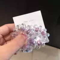 简约透明电话线头绳女钉珠彩色皮套发圈网红甜美丸子头发饰 紫色钉珠(两根装)