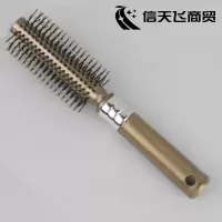 美发卷梳 齿轮梳子圆形皮齿梳 吹造型梳子美发专用卷发滚梳 黑色