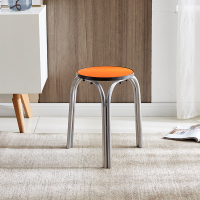 家用圆凳子饭店食堂餐凳木质铁腿三脚凳简易小凳子餐馆特价 银腿桔面45高（四把起拍）