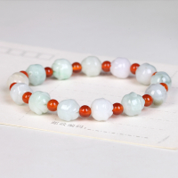 天然A货翡翠手链单圈手串男女士款翡翠玉手串特价捡漏福利款 F64-9#翡翠莲花+红玛瑙9mm一条