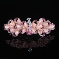 韩国发饰水钻弹簧夹蝴蝶猫眼石大号发夹马尾夹女头饰饰品夹子 孔雀粉色