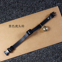 小艺原创宠物项圈猫咪狗狗项圈铜铃铛皮脖圈项链泰迪猫猫颈饰 黑色+虎头(皮绒） S-小型