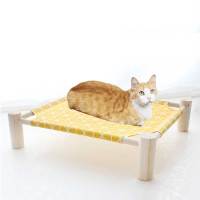 猫窝狗窝实木帆布四季通用猫床宠物用品春夏猫垫透气离地 黄色格子 53x48x13CM