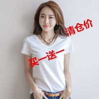 夏季薄款短袖t恤女装修身V领打底衫潮学生紧身衣服内搭白色上衣服 圆领白女款短袖(单件) S