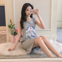 睡裙女夏纯棉无袖背心裙学生夏天清新中长款可爱连衣裙睡衣家居服 背心裙-叮当猫 160(M)