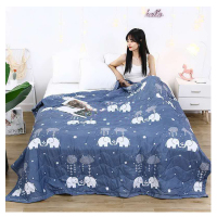空调被夏天凉被单双人夏季被芯1.5m2m米学生午休儿童薄被子可机洗 小象-灰 80X100cm婴儿午休被