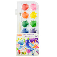 36色水彩颜料固体小学生初学者手绘便携美术画画套装幼儿园儿童安全无毒可水洗水粉颜料粉饼套装 12色粉饼() 盒盖