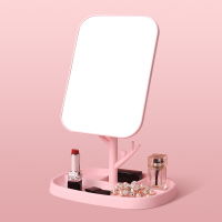 带收纳台式化妆镜加大桌面折叠宿舍学生小镜子女随身便携美梳妆镜 粉色-高清大镜面-可旋转