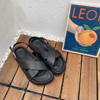 网红百搭复古港风凉鞋女夏学生运动风厚底沙滩罗马鞋ins潮 交叉款 36