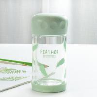 韩版可爱猫咪双层玻璃杯水杯男女学生创意隔热防烫杯子带拎绳便携 浅灰色