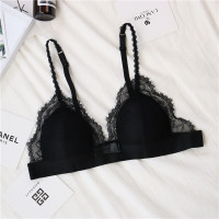 法式蕾丝三角杯无钢圈胸罩内衣文胸女薄款小胸性感学生bralette 黑色 均码(70BC75ABC80AB)