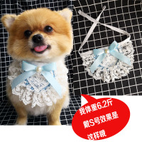 新品宠物围巾泰迪比熊中型狗猫咪浅蓝水玉公主牛仔蕾丝爱心口水巾 浅蓝色 M-中型