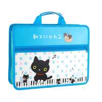 学生用风琴包a4空格包手提文件袋多层文件夹试卷分类夹资料收纳袋大容量拉链包 蓝色-大小黑猫
