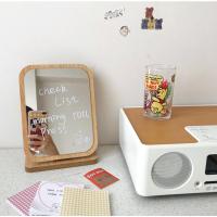 韩国ins同款木质化妆镜 学生宿舍便携台式桌面可调节镜子摆件送笔 木质化妆镜(送笔)