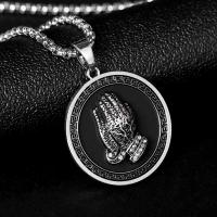嘻哈潮牌双佛手项链男圆牌镶钻配饰韩版简约长衣服挂饰吊坠女学生 银色