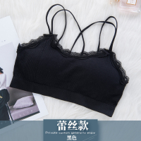 无磁无铁内衣女学生高中少女无钢圈美背文胸中高考体检专用抹胸夏 蕾丝款:黑色 均码(80-130斤)