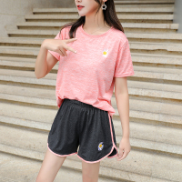 小雏菊速干衣运动套装女2020春夏季户外休闲学生宽松圆领瑜伽短袖 粉色[T恤+短裤] 均码80-135斤
